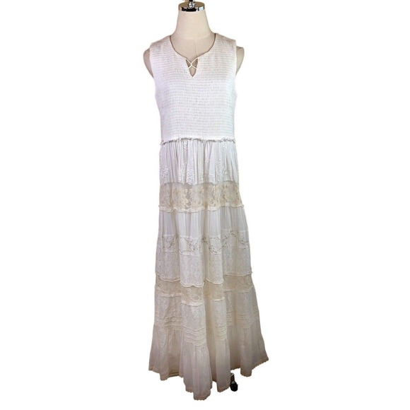 Coldwater Creek Maxi Dress Boho Embroidered Tiered Lace Prairie - Picture 1 of 16